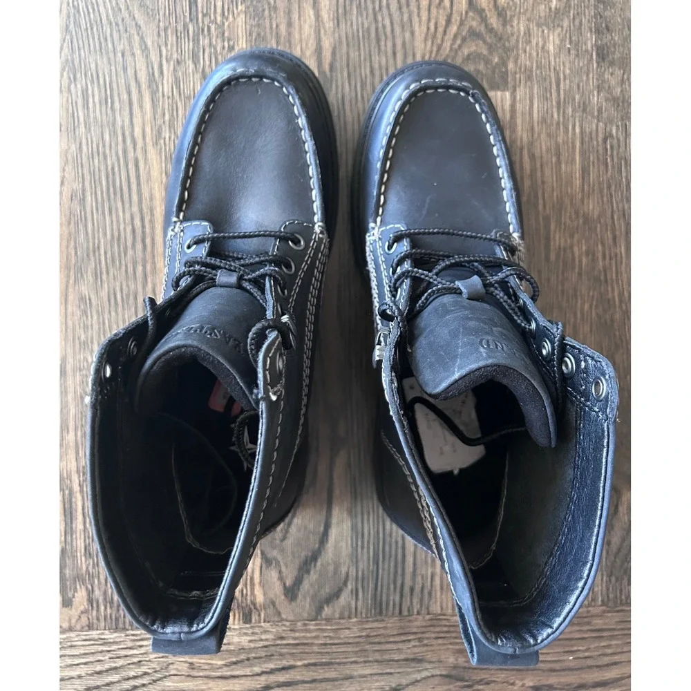 Eastland Belgrade Mens Black Leather Moc Toe Lug Sole Boots 7574-01 Size 8D